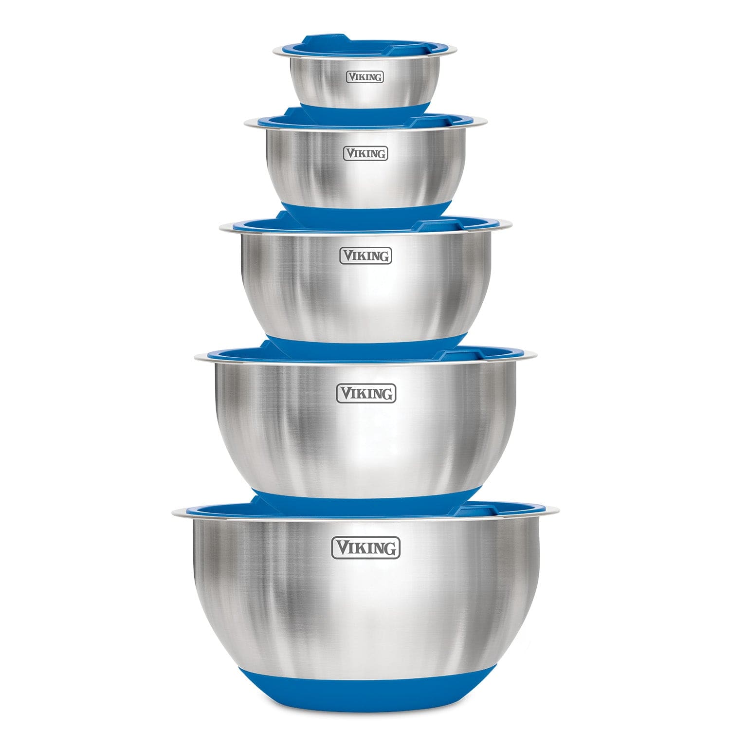 Viking 10-pc Stainless Steel Mixing Bowl Set with Lids and Silicone Nonslip Base, Blue