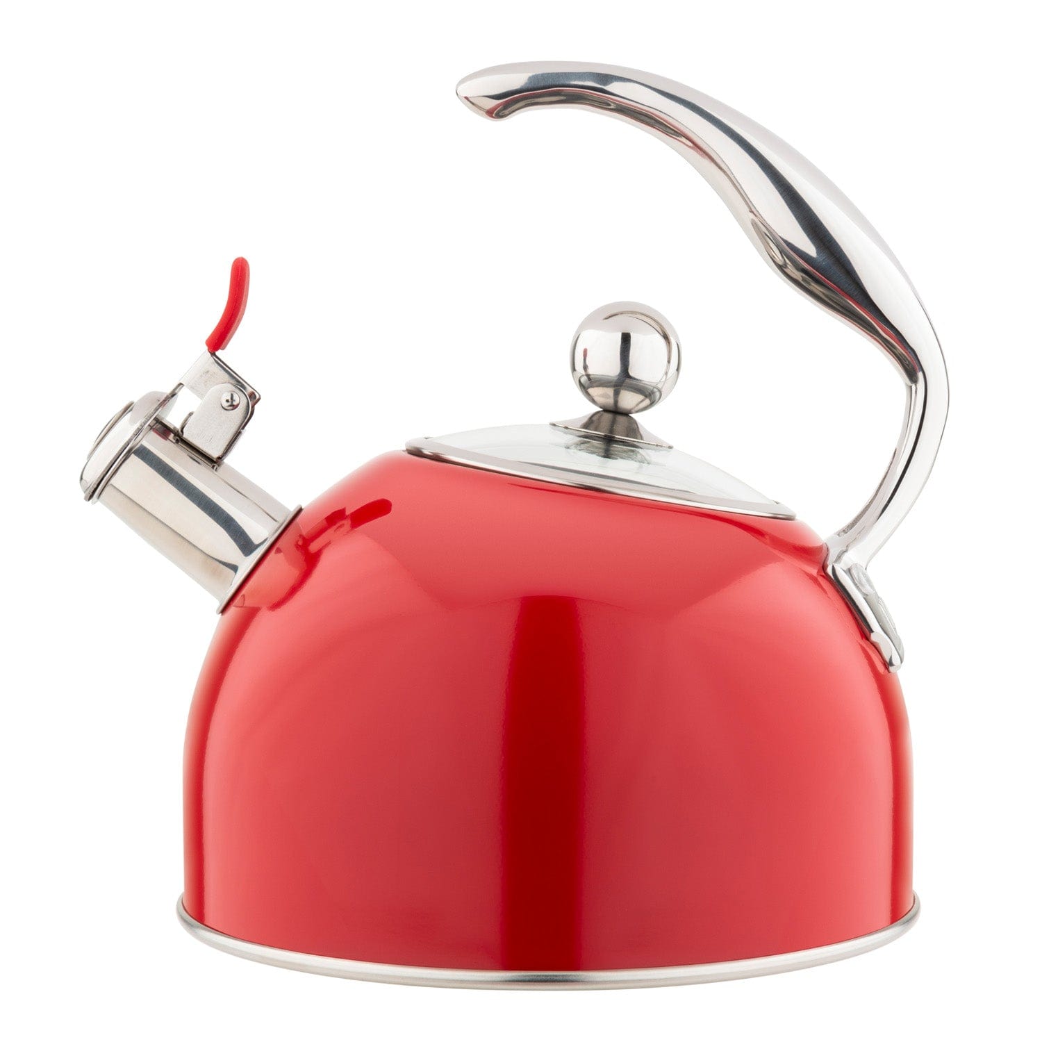 Viking 2.6-qt Stainless Steel Whistling Kettle with 3-Ply Base, Red