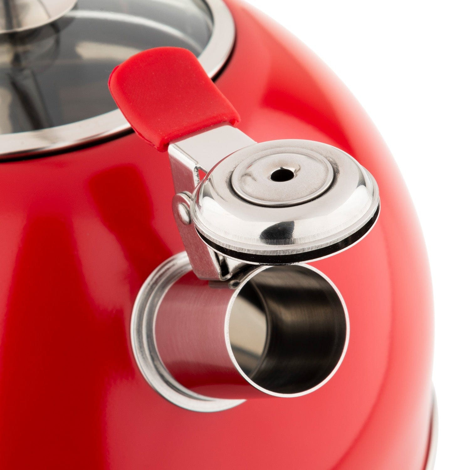 Viking 2.6-qt Stainless Steel Whistling Kettle with 3-Ply Base, Red