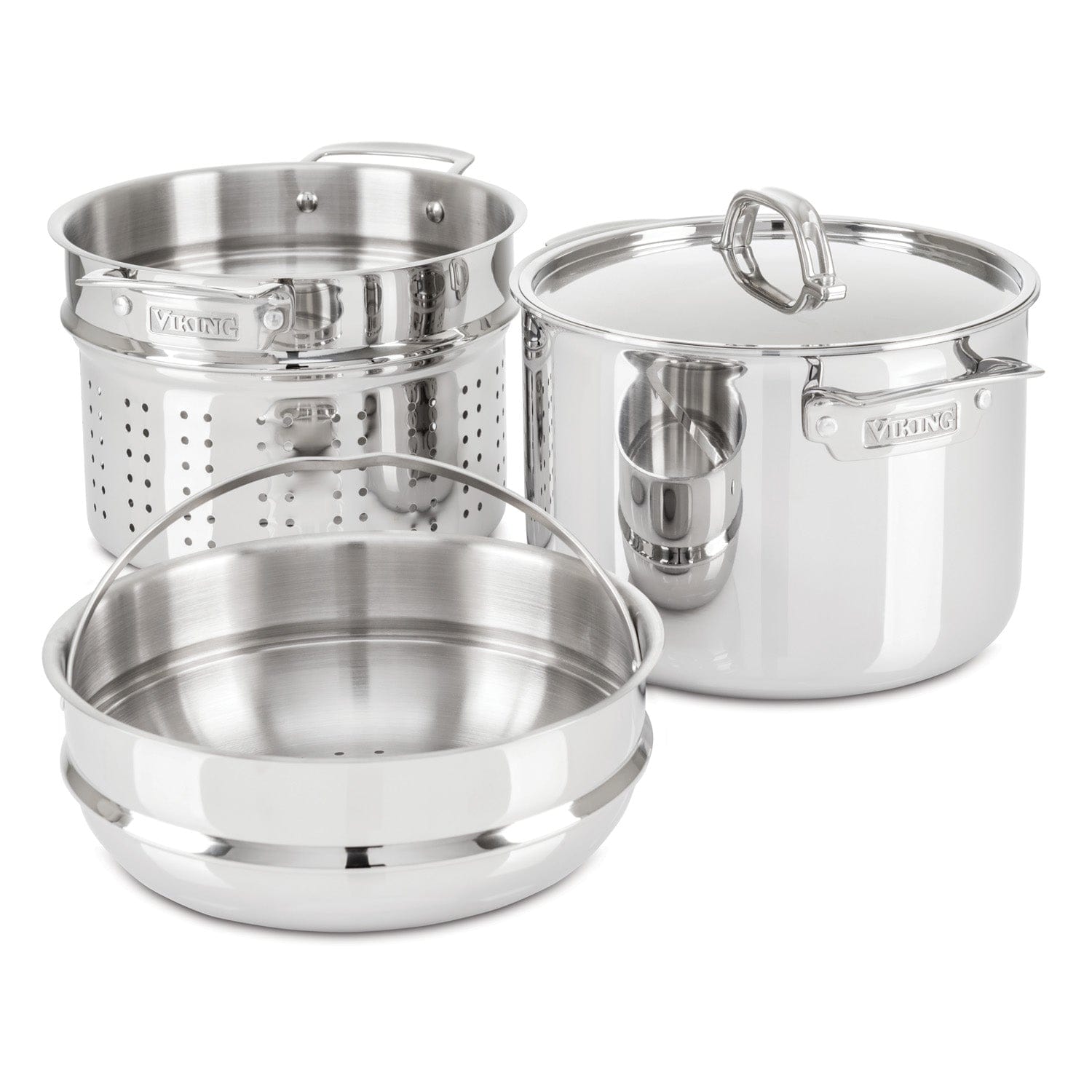 Viking 3-Ply 8-qt Multi-Cooker/Pasta Pot with Bonus Steamer, Mirror Finish