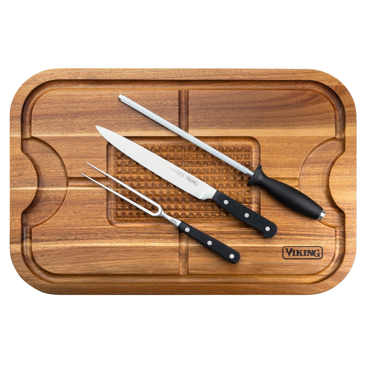 Viking Oversized Acacia Carving Board with 3-pc Carving Set