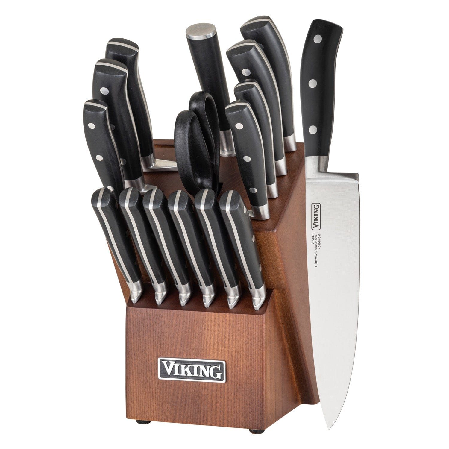 Viking 17-pc Stainless Steel Cutlery Set, Light Walnut Color Block