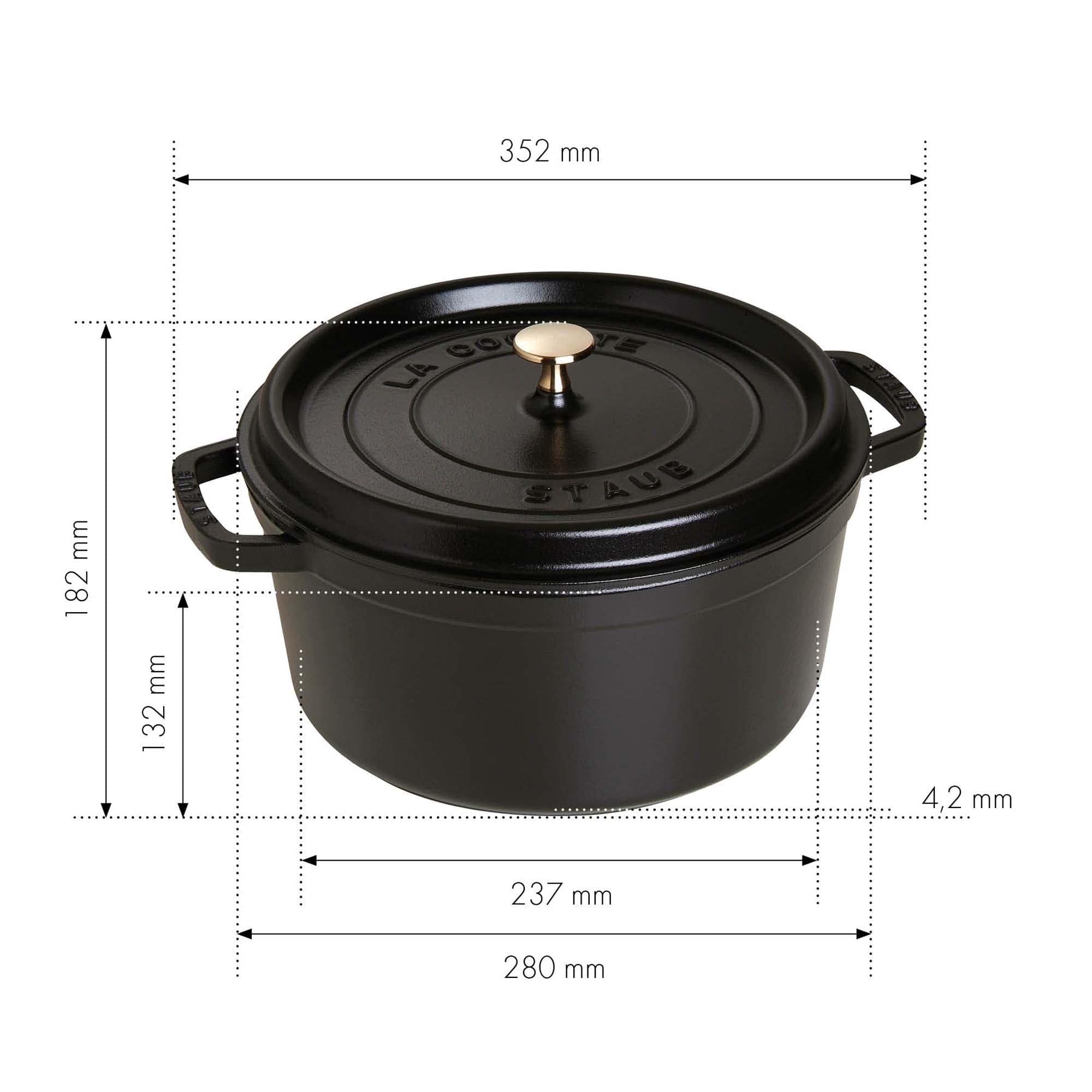 Staub Cast Iron Round Cocotte, Dutch Oven, 7-quart, serves 7-8, Made in France, Matte Black