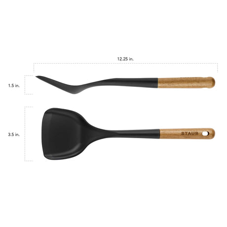 Staub Silicone Wok Turner, BPA-Free Cooking Utensil with Wood Handle