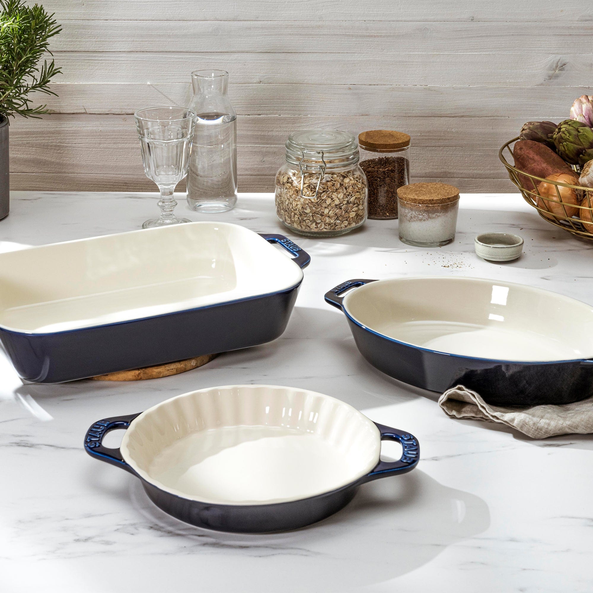 Staub Ceramic 3-pc Mixed Baking Dish Set - Dark Blue