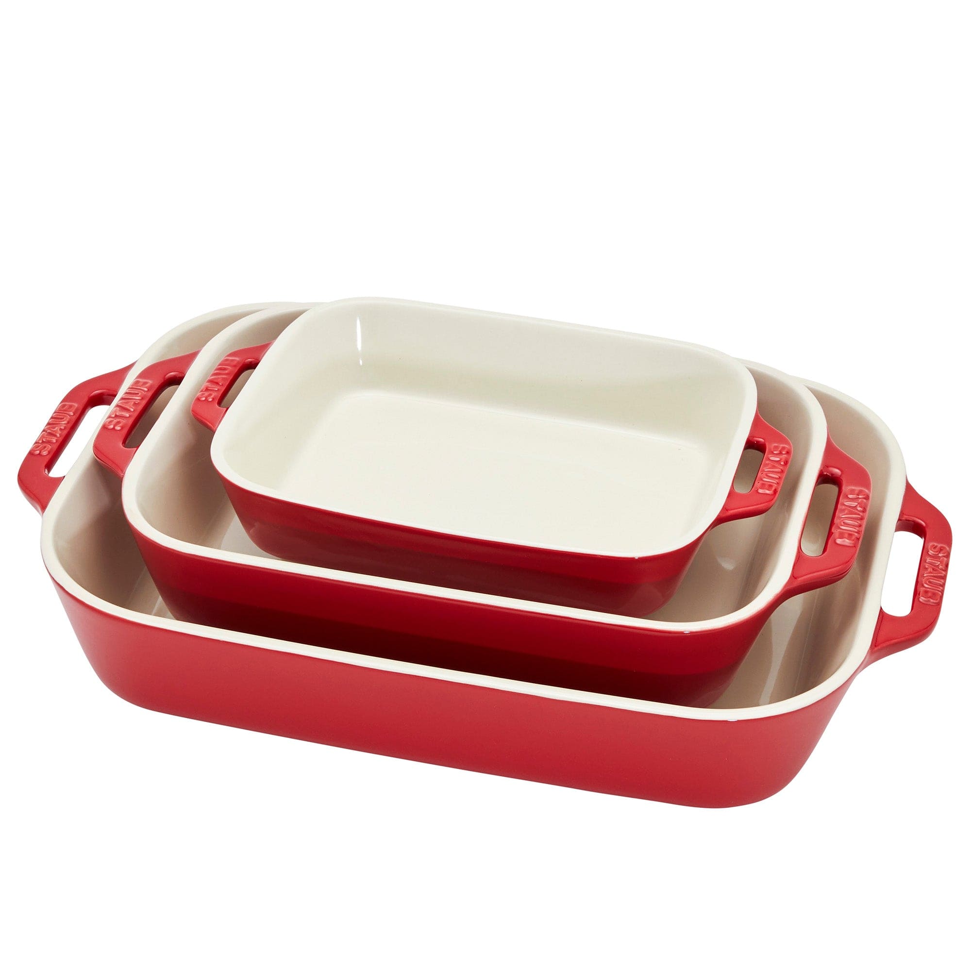 Staub Ceramic 3-pc Rectangular Baking Dish Set - Cherry