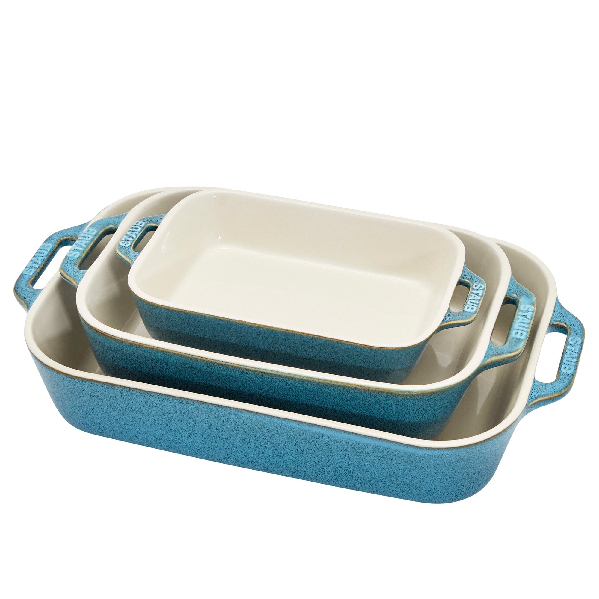 Staub Ceramic 3-pc Rectangular Baking Dish Set - Rustic Turquoise