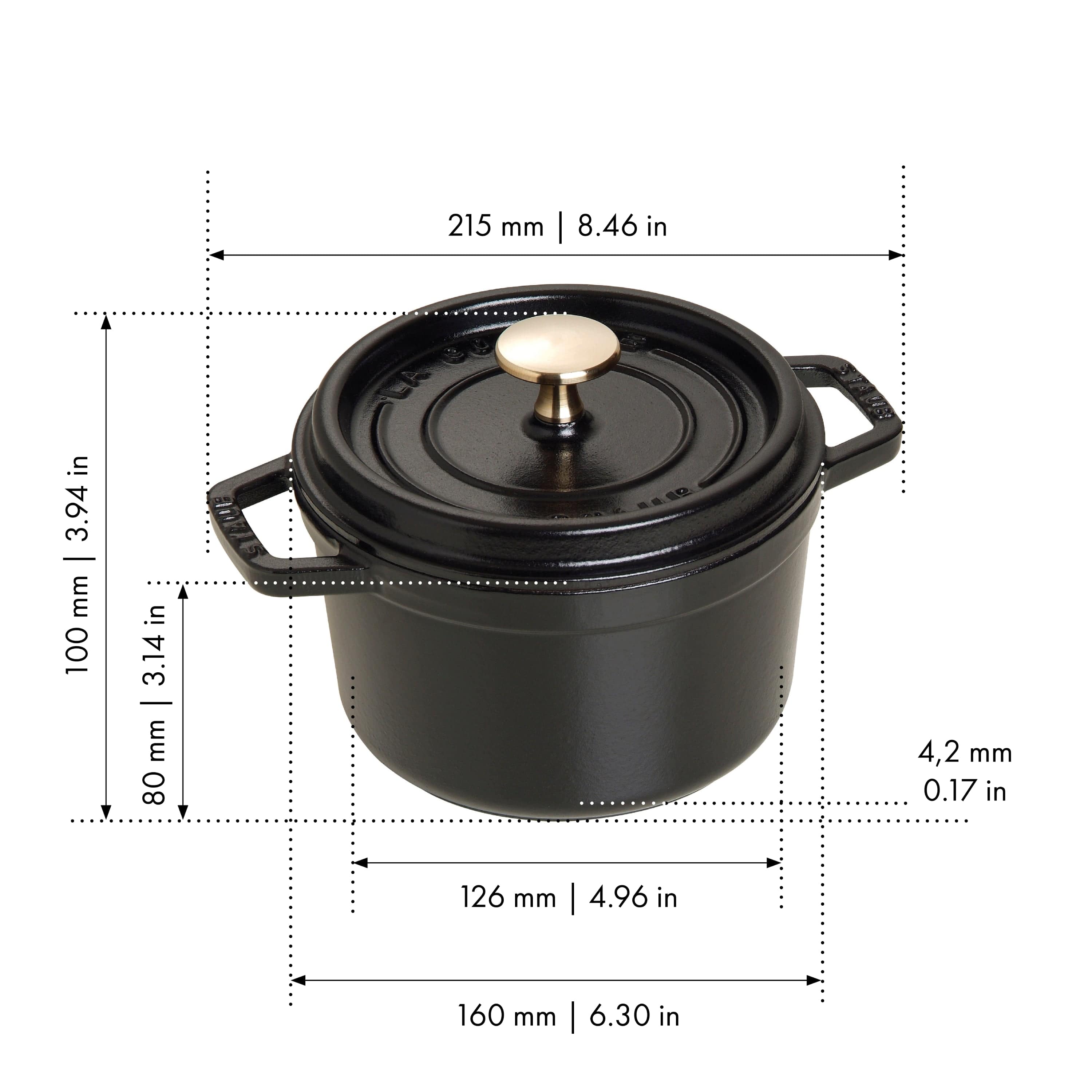 Staub Cast Iron 1.25-qt Round Cocotte - Matte Black