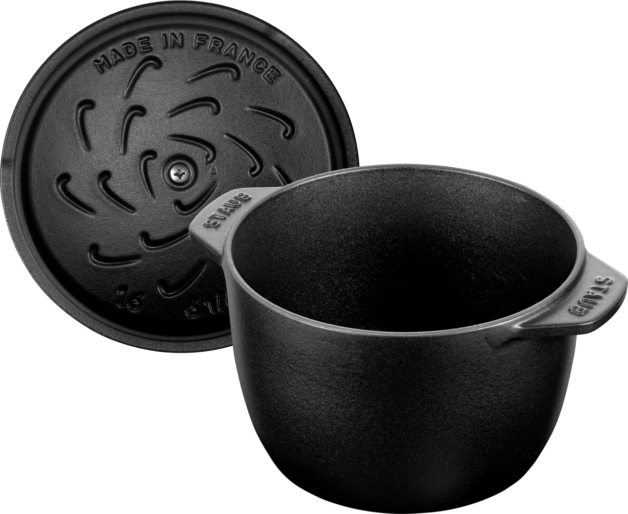 Staub Cast Iron  Petite French Oven, Dutch Oven, 1.5-quart, serves 2, Made in France, Matte Black