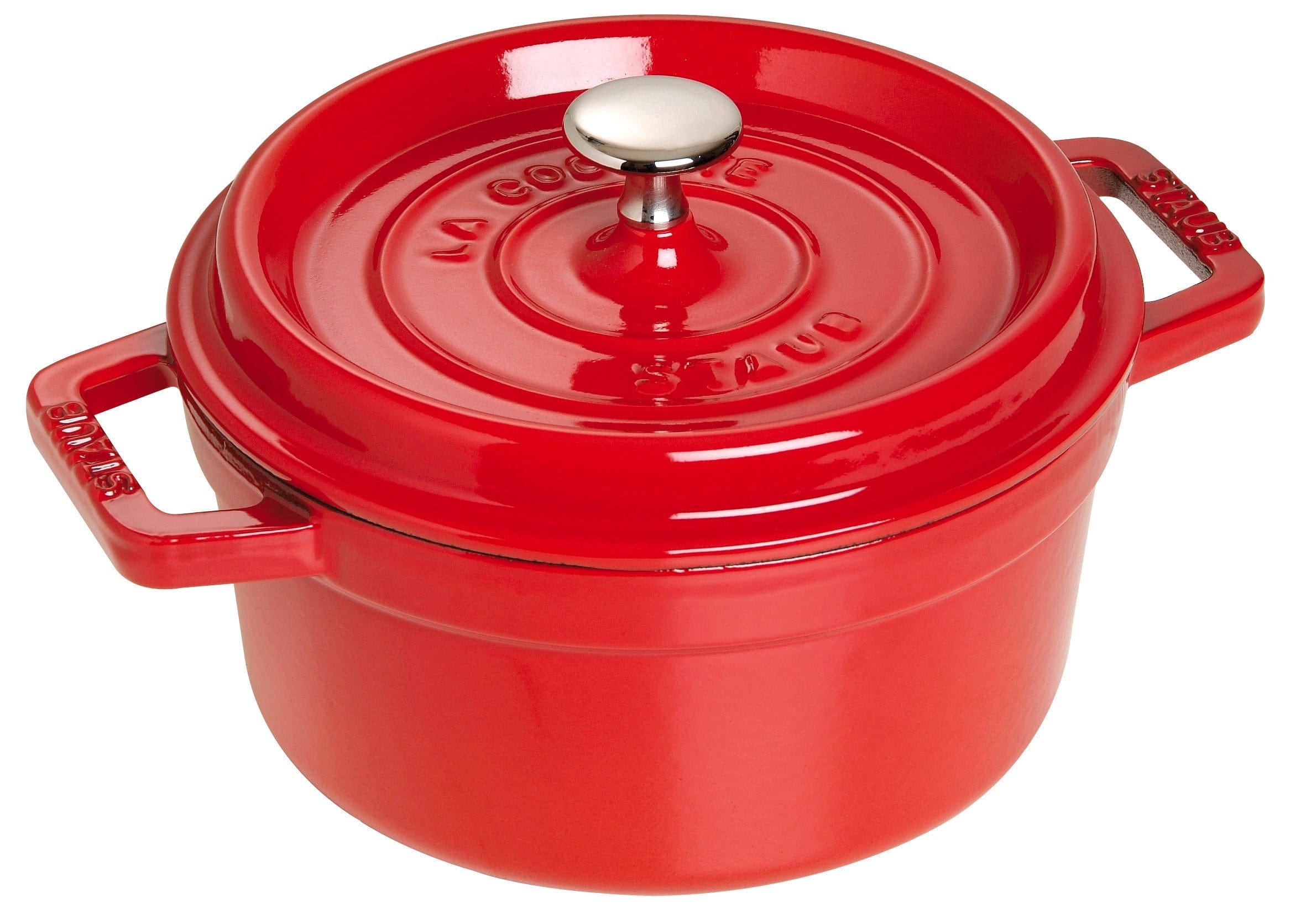 Staub Cast Iron Round Cocotte, Dutch Oven, 9-quart, serves 9-10, Made in France, Cherry