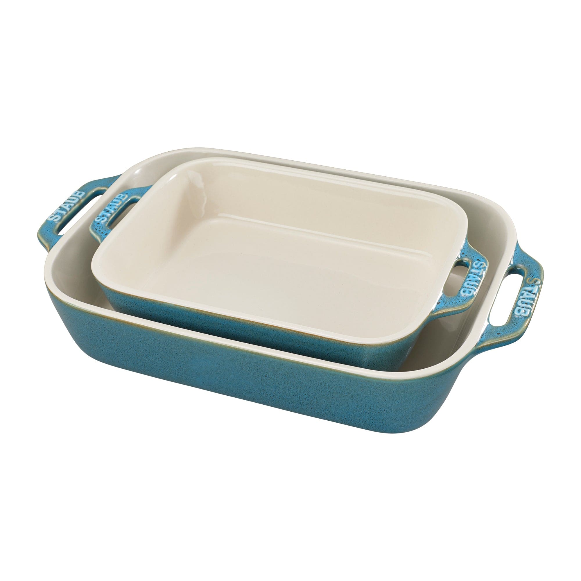 Staub Ceramic Rectangular Baking Dish Set, Casserole Dish, 2-Piece, Rustic Turquoise