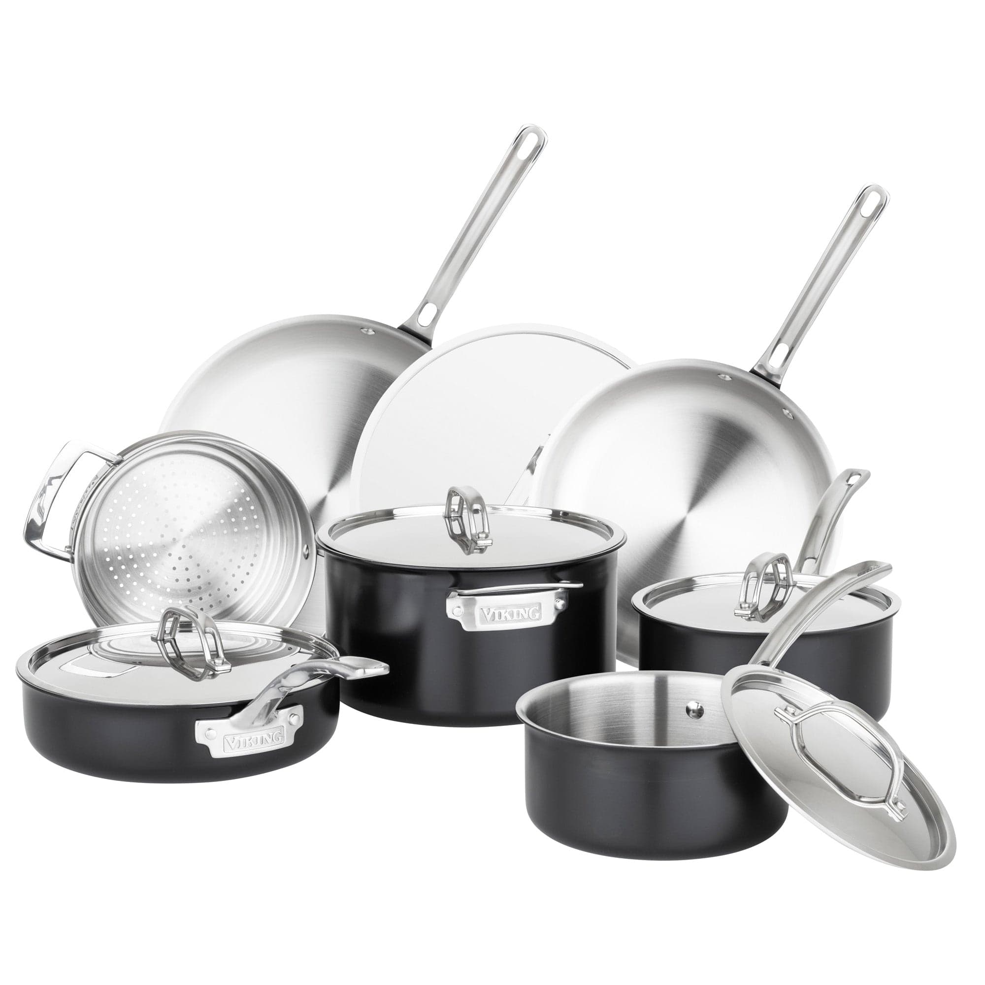 Viking 3-Ply Cast Black 12-pc Cookware Set with Metal Lids