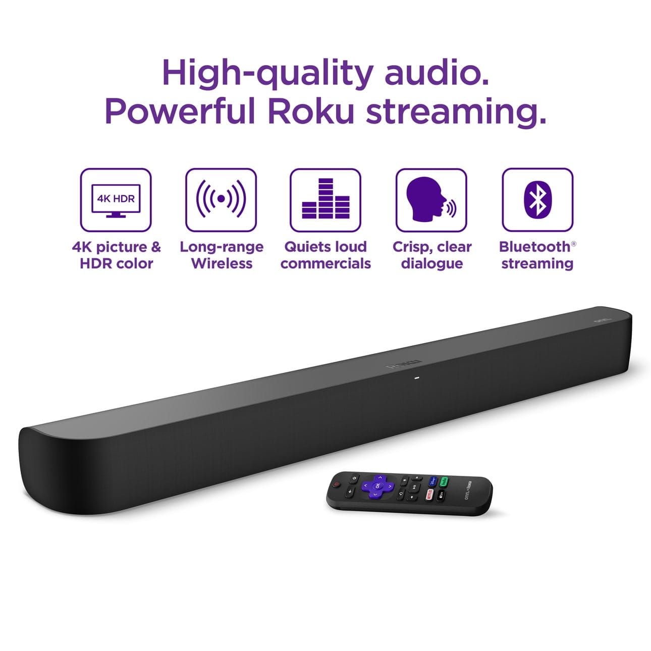 Onn 2.0 Channel Soundbar with 10" Wireless Subwoofer Bundle, Roku TV Ready, HD, 4K, HDR, Black