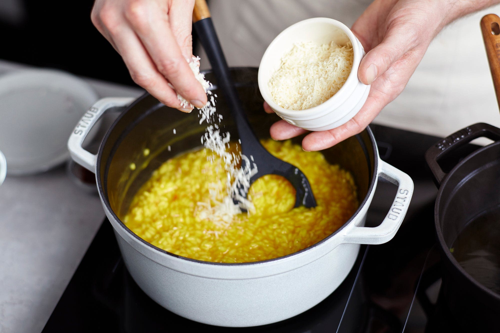 Staub Cast Iron Round Cocotte, Dutch Oven, 4-quart, serves 3-4, Made in France, White Truffle