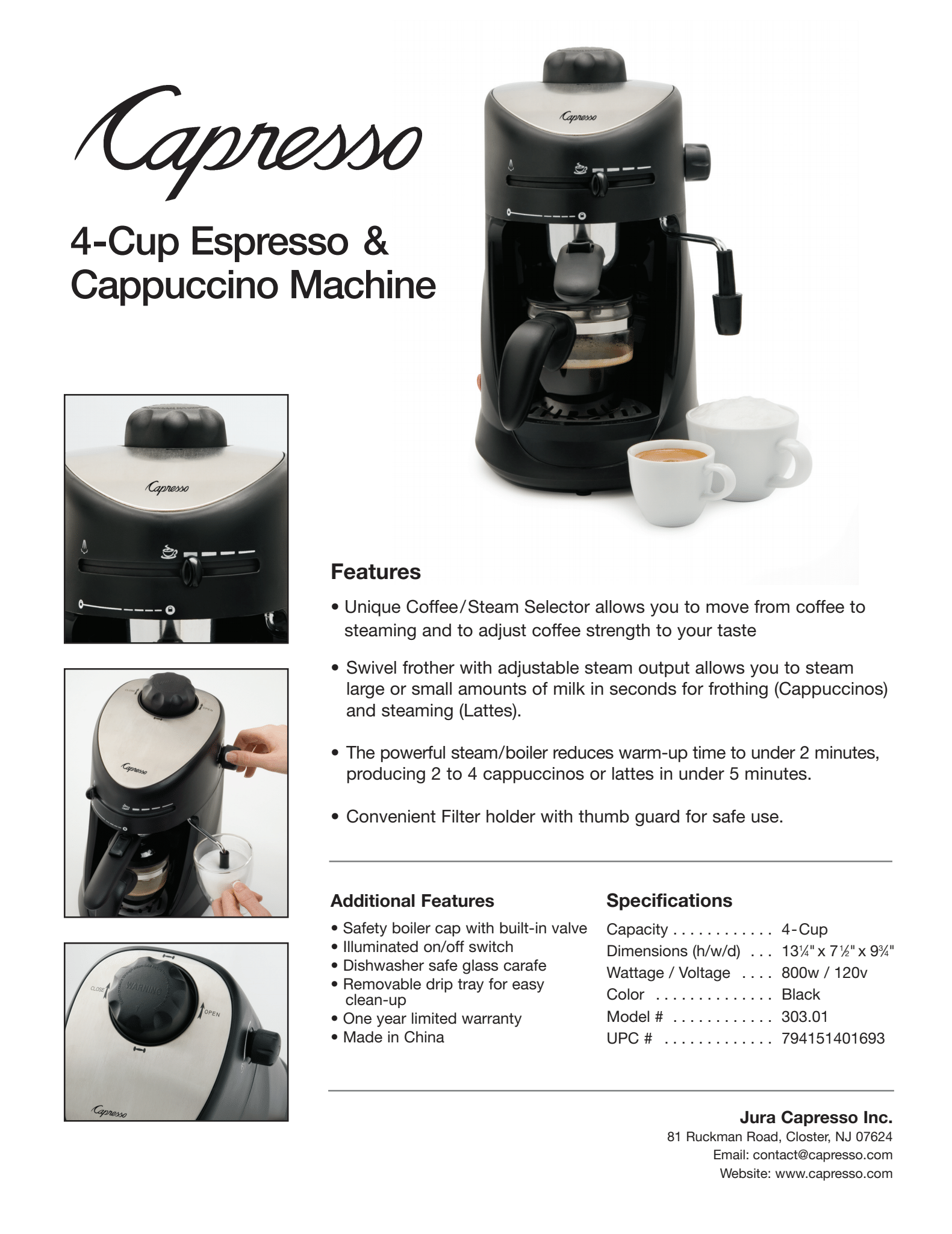 Capresso 4CUPESPRESSO-RB 303.01 4-Cup Espresso and Cappuccino Machine-Certified Refurbished
