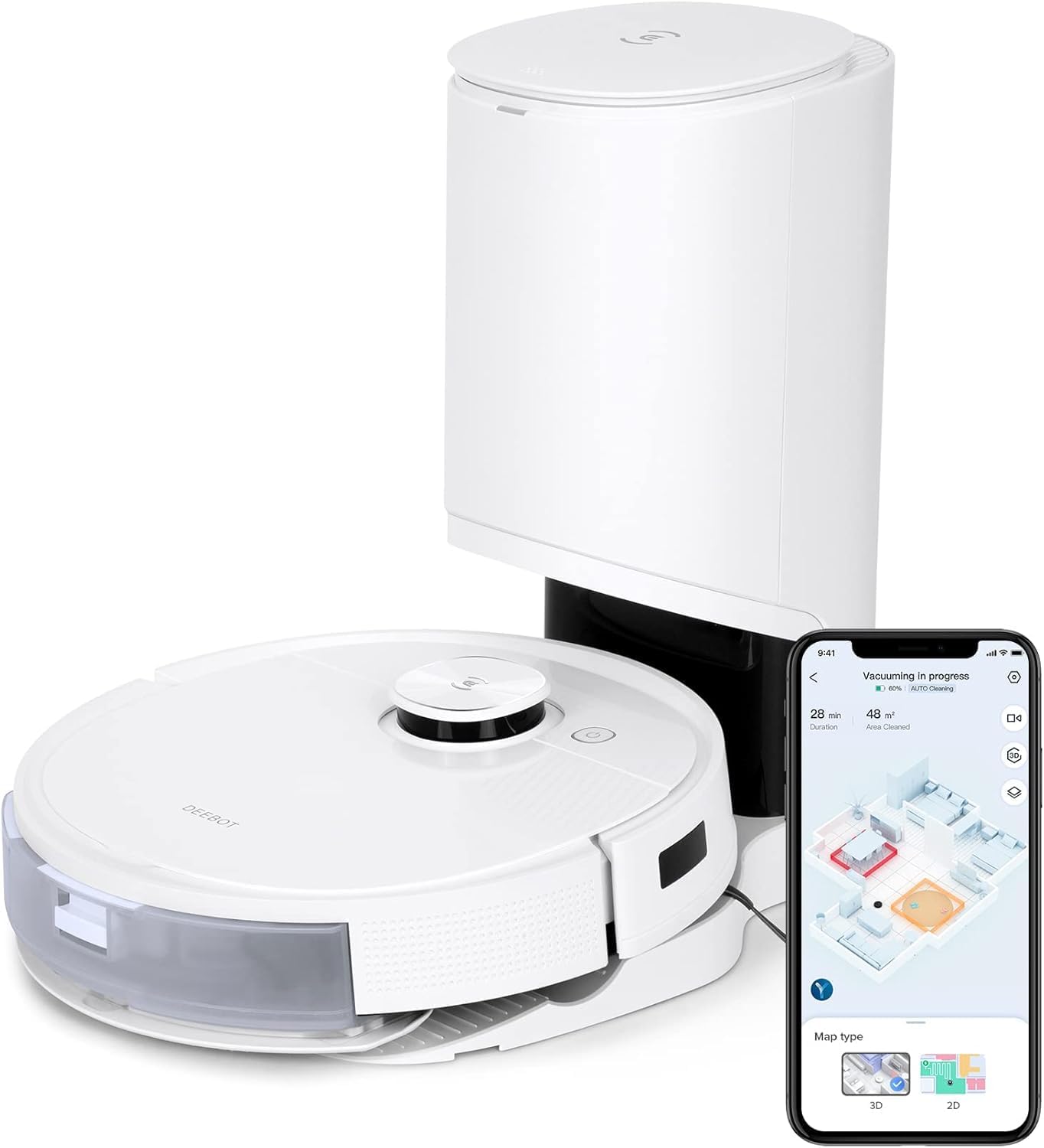 Ecovacs Deebot Teo+ Robot Vacuum & Mop Combo, Auto-Empty, 3000Pa, OZMO Pro 2.0, Built-In Air Freshener, White - Certified Refurbished