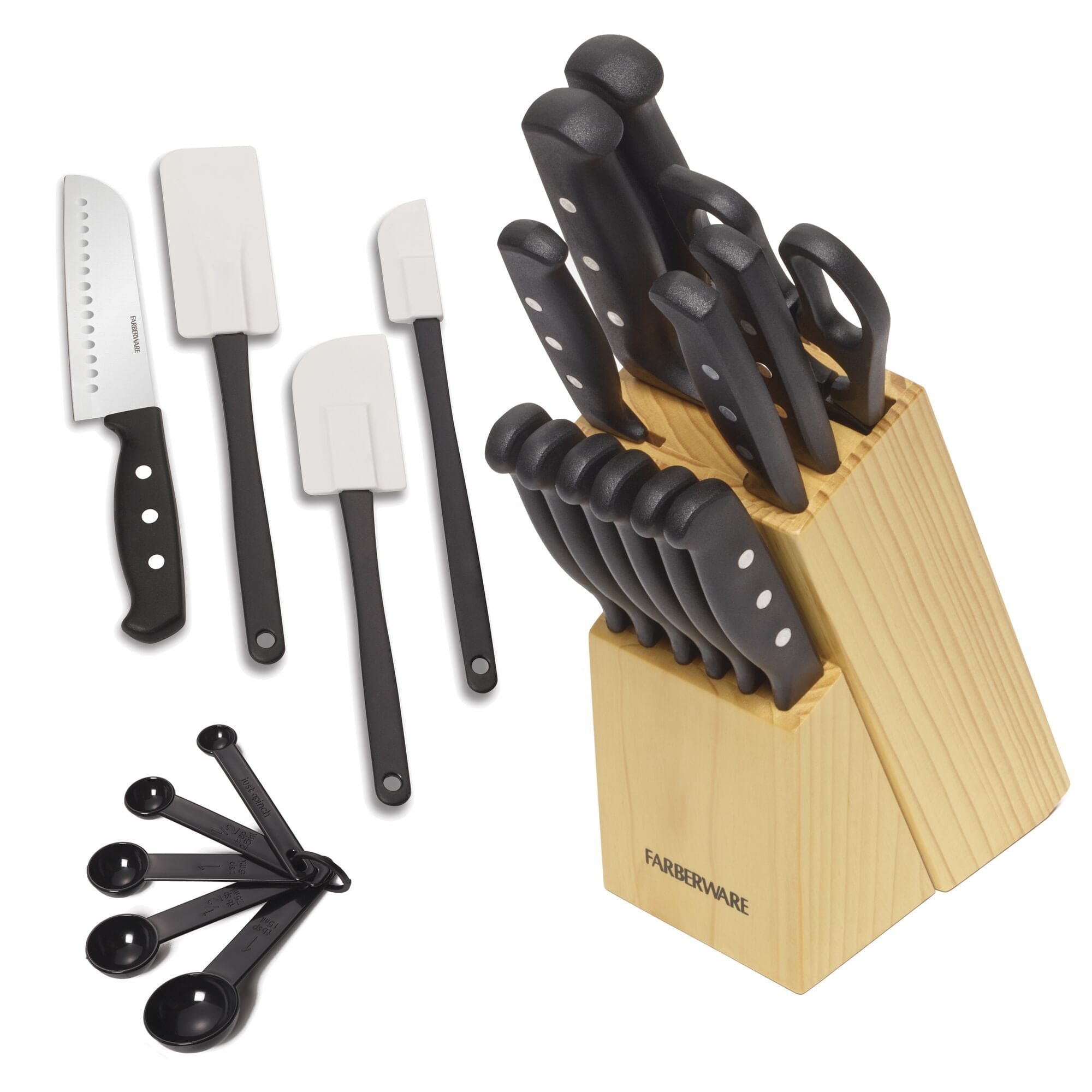 Farberware 22-Piece Never Needs Sharpening Triple Rivet High-Carbon Stainless Steel Knife Block Set, Black