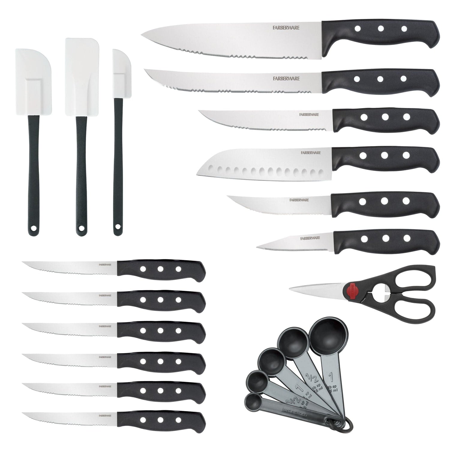Farberware 22-Piece Never Needs Sharpening Triple Rivet High-Carbon Stainless Steel Knife Block Set, Black