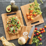 Farberware 3-Piece Wood Cutting Board Set, Reversible for Meal Prep + Serving, Charcuterie Boards, Built-in Handles, Set of 3, Bamboo