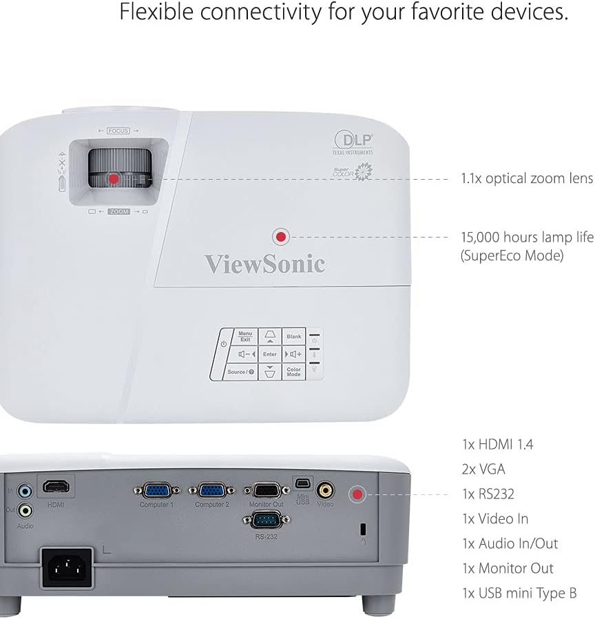 ViewSonic 4000 Lumens XGA HDMI Short Throw Projector, White - Certified Refurbished