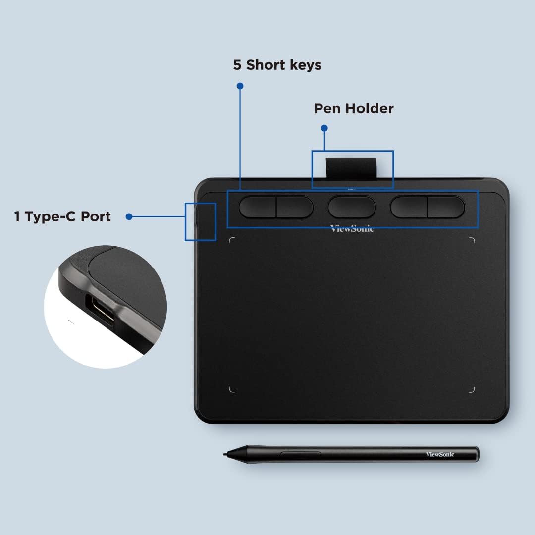 ViewSonic 7" Graphics Tablet, 8192 Pressure Pen, ±60° Tilt, Portable for Students/Creators, Mac/Windows Compatible