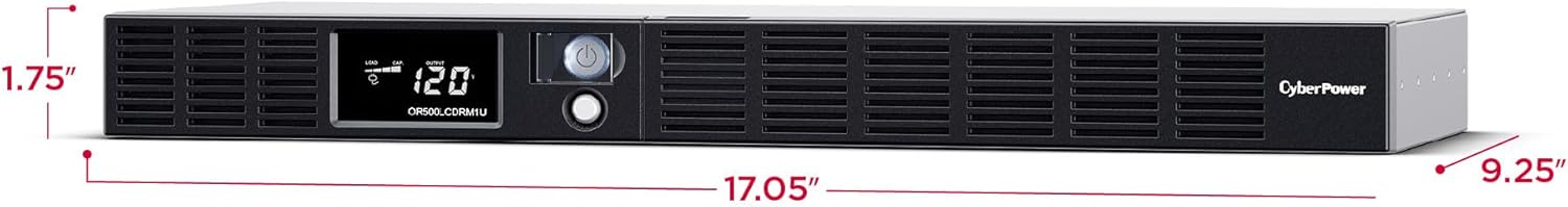 CyberPower Smart App LCD UPS Battery Backup and Surge Protector, 500VA/300W, 6 Outlets, AVR, 1U Rackmount - Certified Refurbished