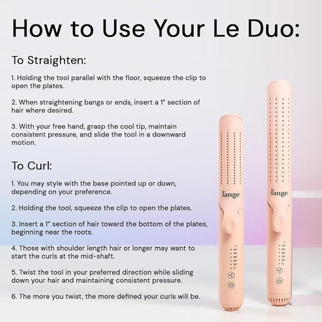 L'ange Hair Le Duo Standard 360° Airflow Styler, 2-in-1 Curling Wand & Flat Iron, Cooling Vents, Adjustable Temp & Dual Voltage, Blush