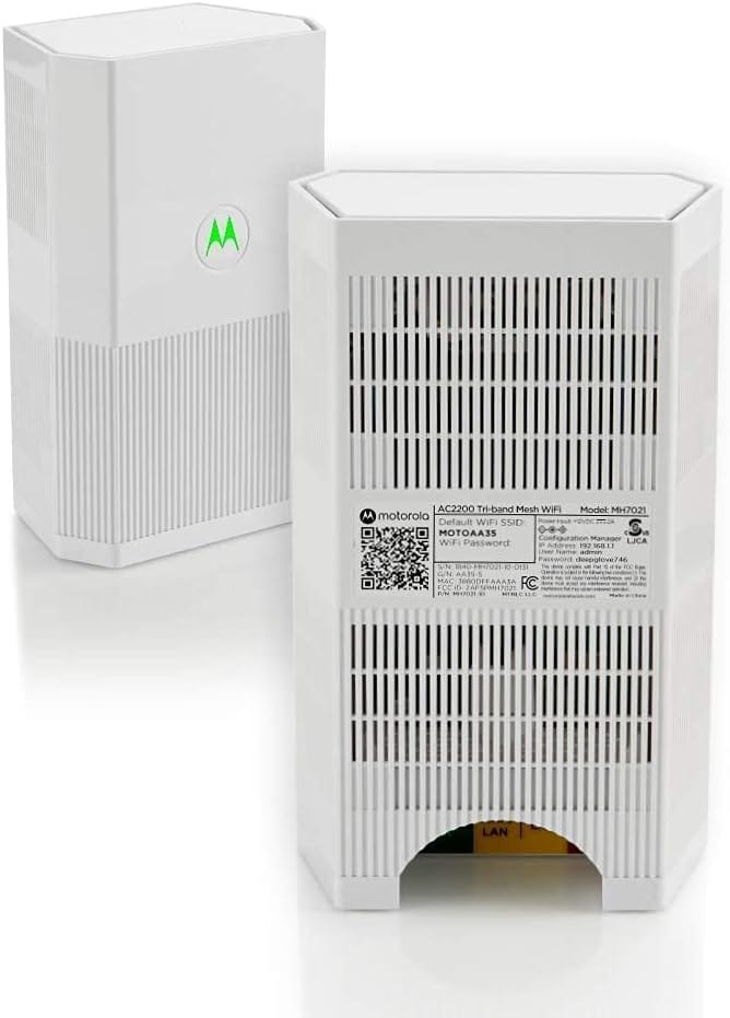 Motorola Mesh WiFi System, 3-Pack, AC2200 Tri-Band, 9,000 sq ft Coverage, Router + 2 Satellites, Parental Controls, Easy Setup
