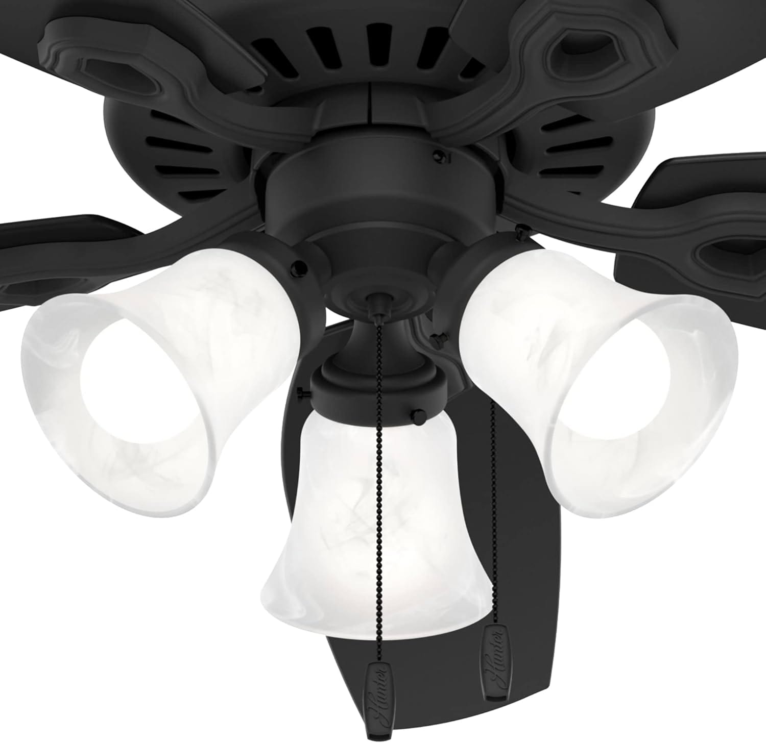 Hunter Fans 52387 52" Builder Plus Traditional Style Ceiling Fan, Three LED Lights, Pull Chain Control, Matte Black