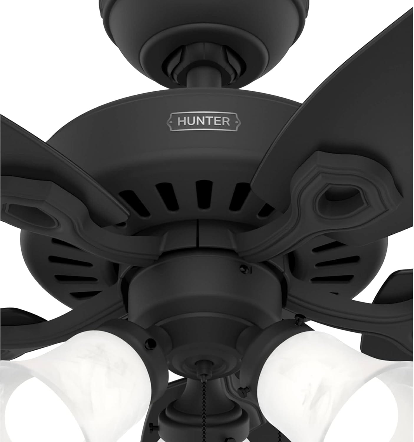 Hunter Fans 52387 52" Builder Plus Traditional Style Ceiling Fan, Three LED Lights, Pull Chain Control, Matte Black