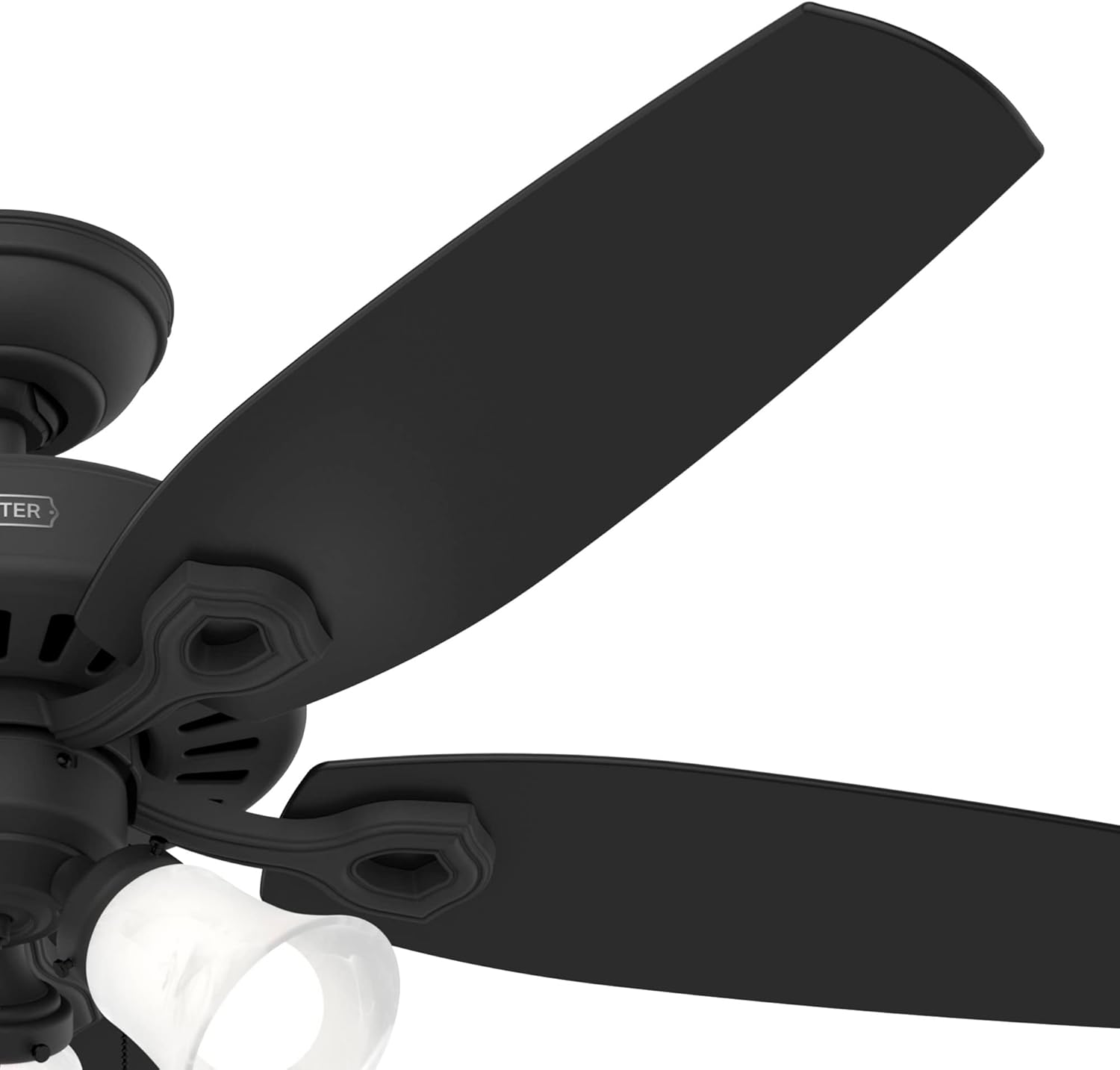 Hunter Fans 52387 52" Builder Plus Traditional Style Ceiling Fan, Three LED Lights, Pull Chain Control, Matte Black