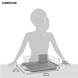 Farberware Classic Large Rust Resistant Full Dishrack with Removable 3 Compartment Flatware Caddy, Drain Board, 3-Piece, Gray