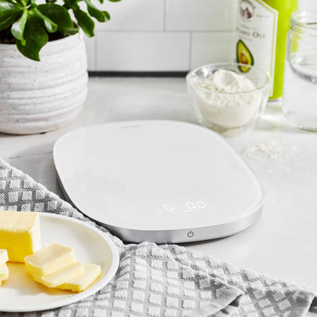 Zwilling Enfinigy Digital Kitchen Food Scale, Max weight 22lbs, Grams & Ounces, .1-gram Accuracy, White