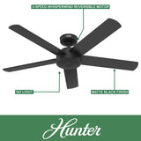 Hunter Fan 52 Inch Outdoor/Indoor Ceiling fan with Remote for Porch, Living Room, Office, Kitchen, Black - Certified Refurbished
