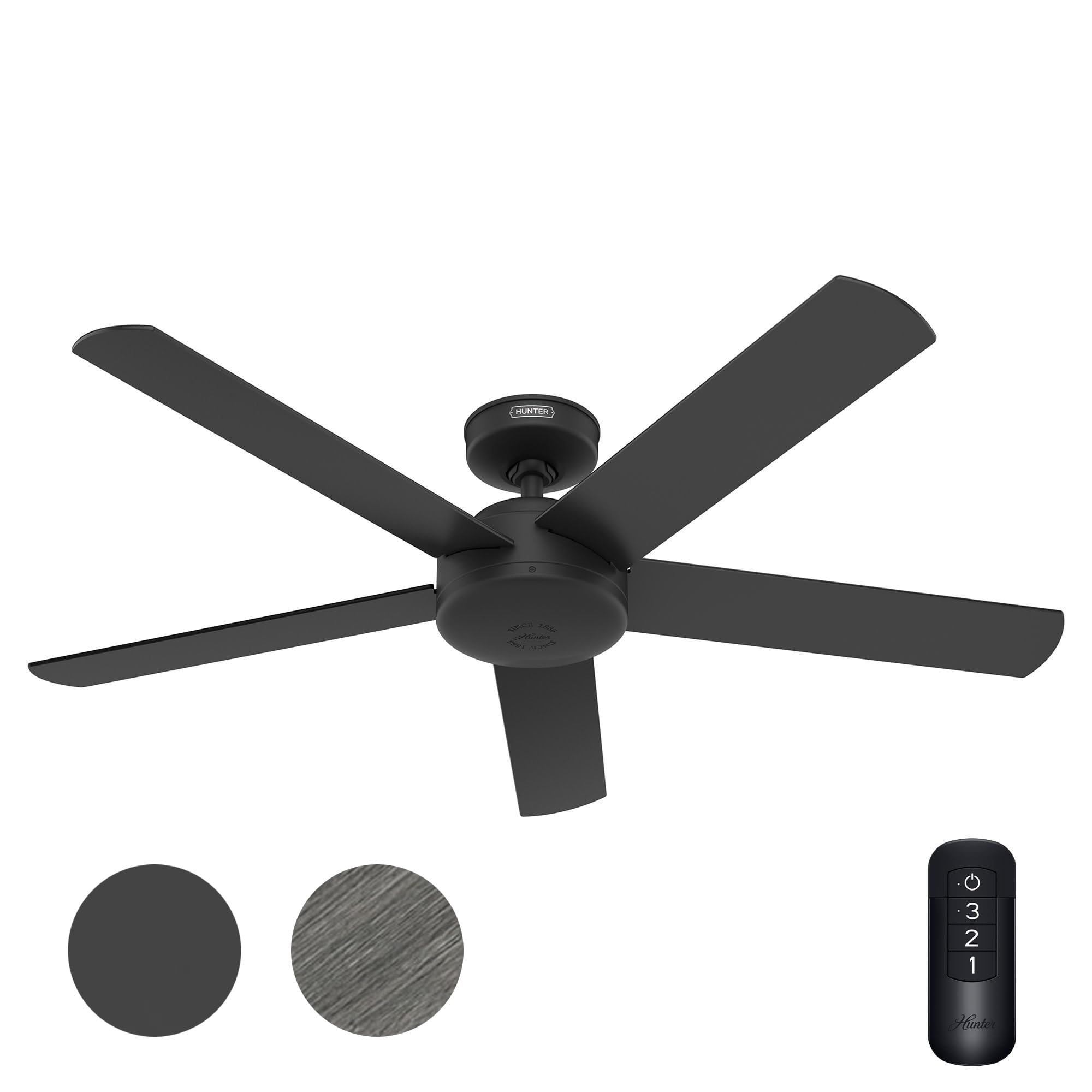 Hunter Fan 52 Inch Outdoor/Indoor Ceiling fan with Remote for Porch, Living Room, Office, Kitchen, Black - Certified Refurbished