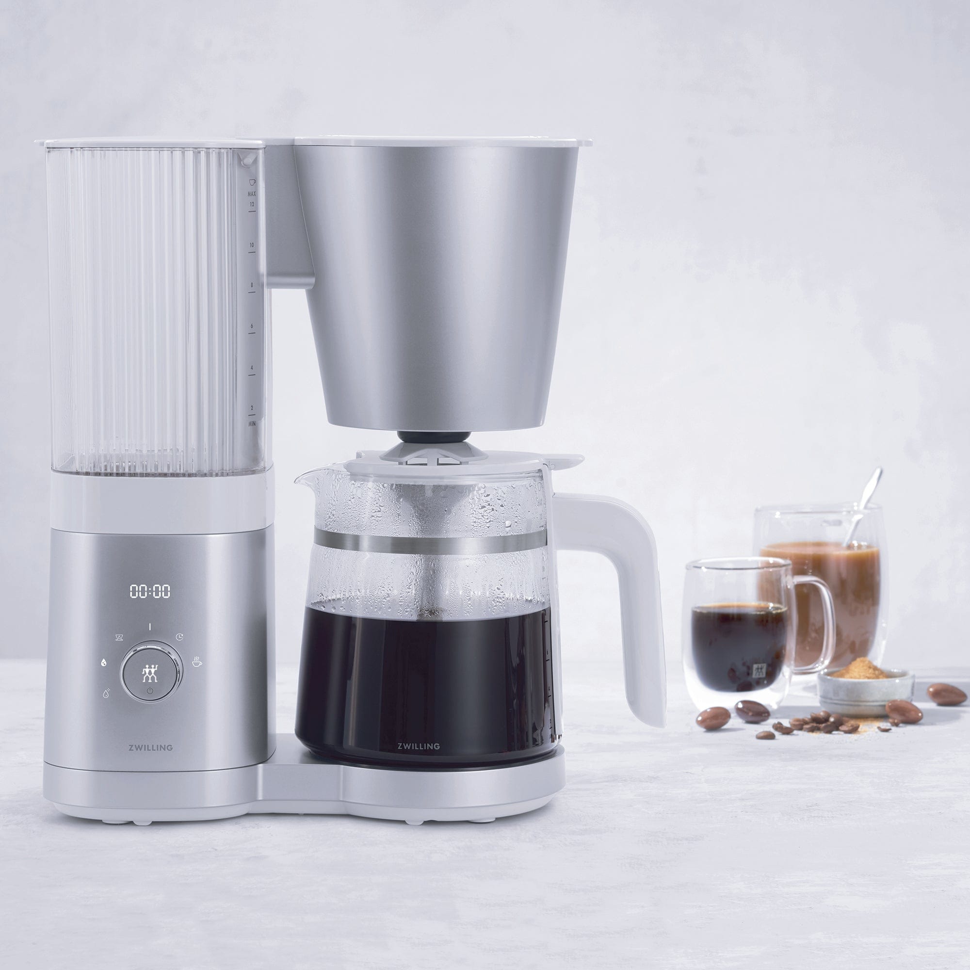 Zwilling Enfinigy Glass Drip Coffee Maker 12 Cup, Awarded the SCA Golden Cup Standard, Silver