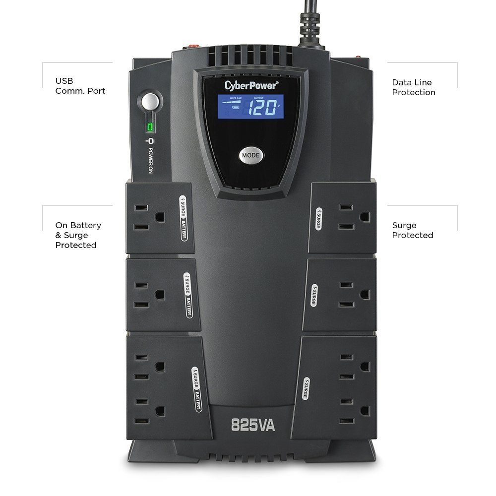 CyberPower CP825LCD-R 825VA/450W 8 Outlets Intelligent LCD UPS System - Certified Refurbished