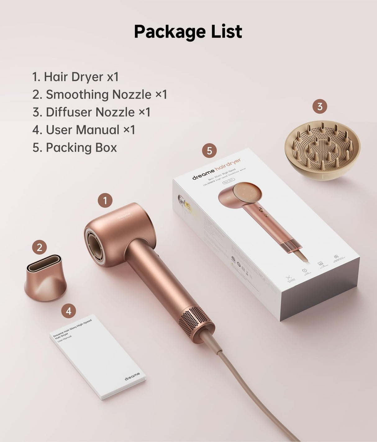 Dreame Hair Glory Combo High-Speed Hair Dryer, 110000 RPM Motor, 300 Million Negative Ions, Fast Dry in 2 Min, Lightweight, Quiet, Smart Temp Control