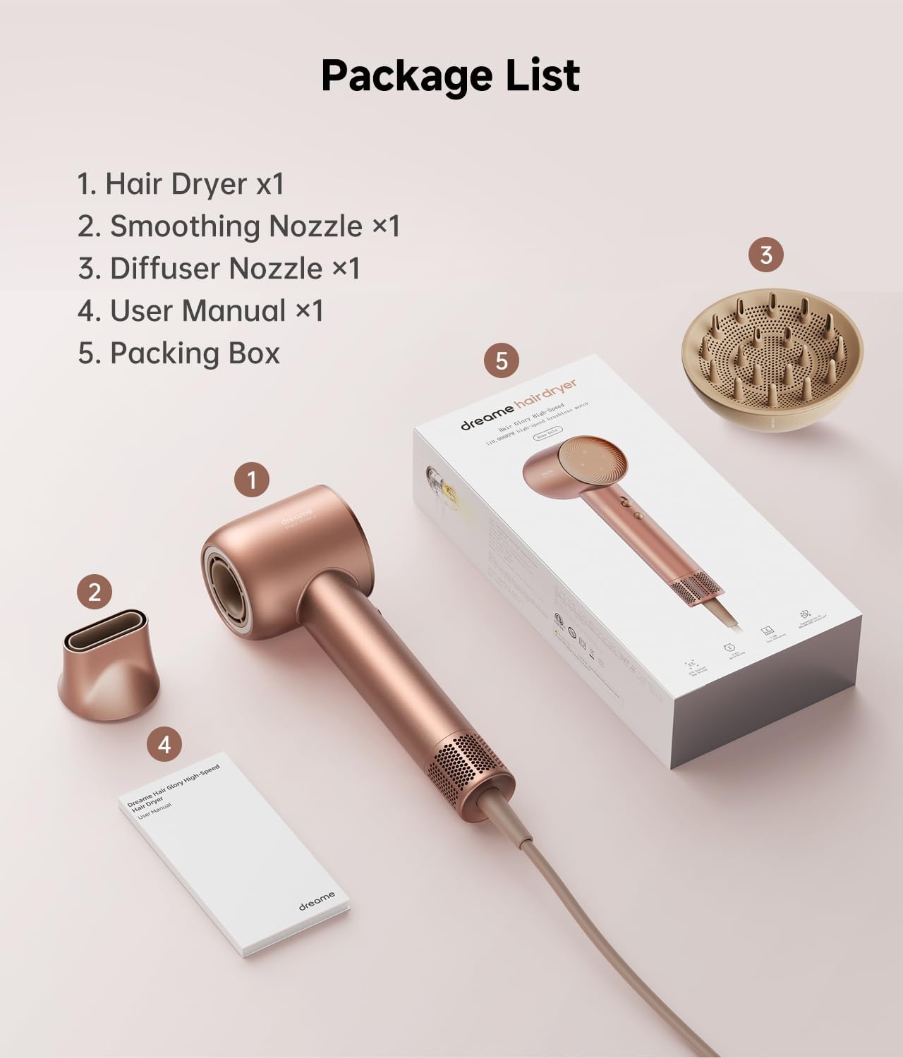 Dreame Hair Glory Combo High-Speed Hair Dryer, 110000 RPM Motor, 300 Million Negative Ions, Fast Dry in 2 Min, Lightweight, Quiet, Smart Temp Control