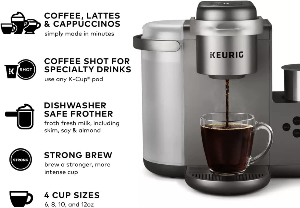 Keurig K-Café C Single Serve K-Cup Pod Coffee, Latte and Cappuccino Maker, Nickel - Open Box