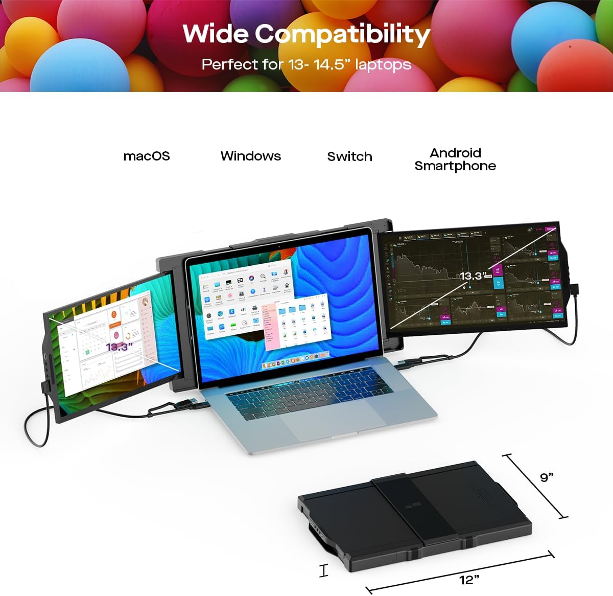 Mobile Pixels 13.3" Trio Portable Monitor, Triple Monitor - Certified Refurbished