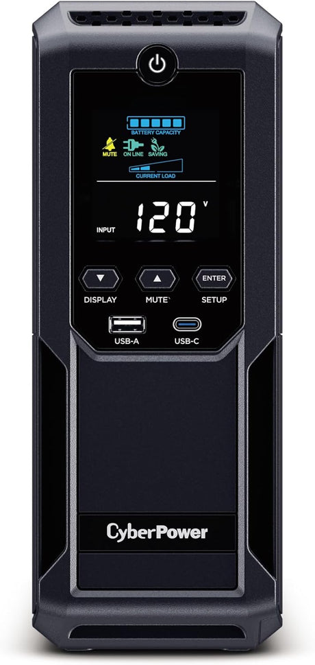 CyberPower Intelligent LCD UPS Battery Backup and Surge Protector, 1500VA/900W, 12 Outlets 2 USB Ports, AVR - Certified Refurbished