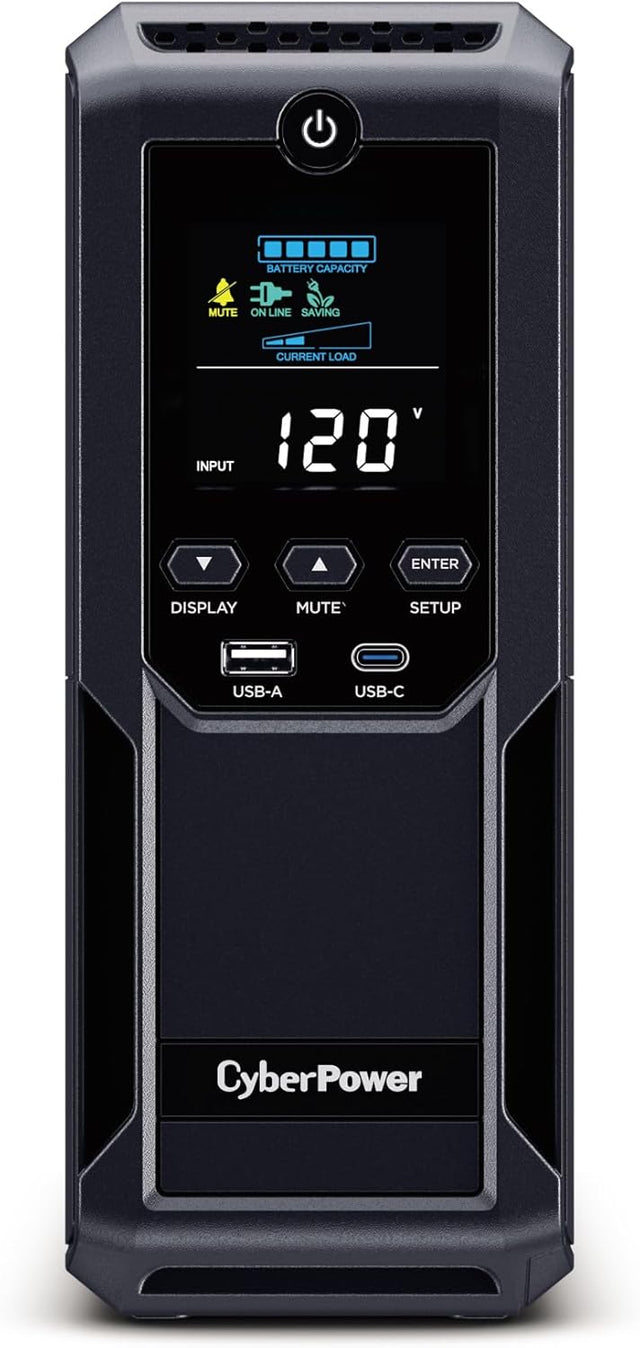 CyberPower Intelligent LCD UPS Battery Backup and Surge Protector, 1500VA/900W, 12 Outlets 2 USB Ports, AVR - Certified Refurbished