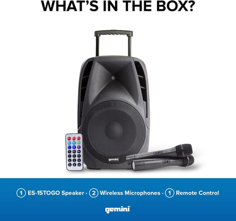 Gemini Indoor/Outdoor Battery Powered Loudspeaker System, Bluetooth, 800 Watts, Black