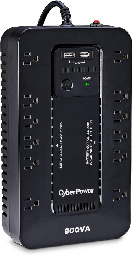 CyberPower Standby UPS Battery Backup and Surge Protector, 900VA/500W, 12 Outlets, 2 USB Charging Ports, Compact - Certified Refurbished