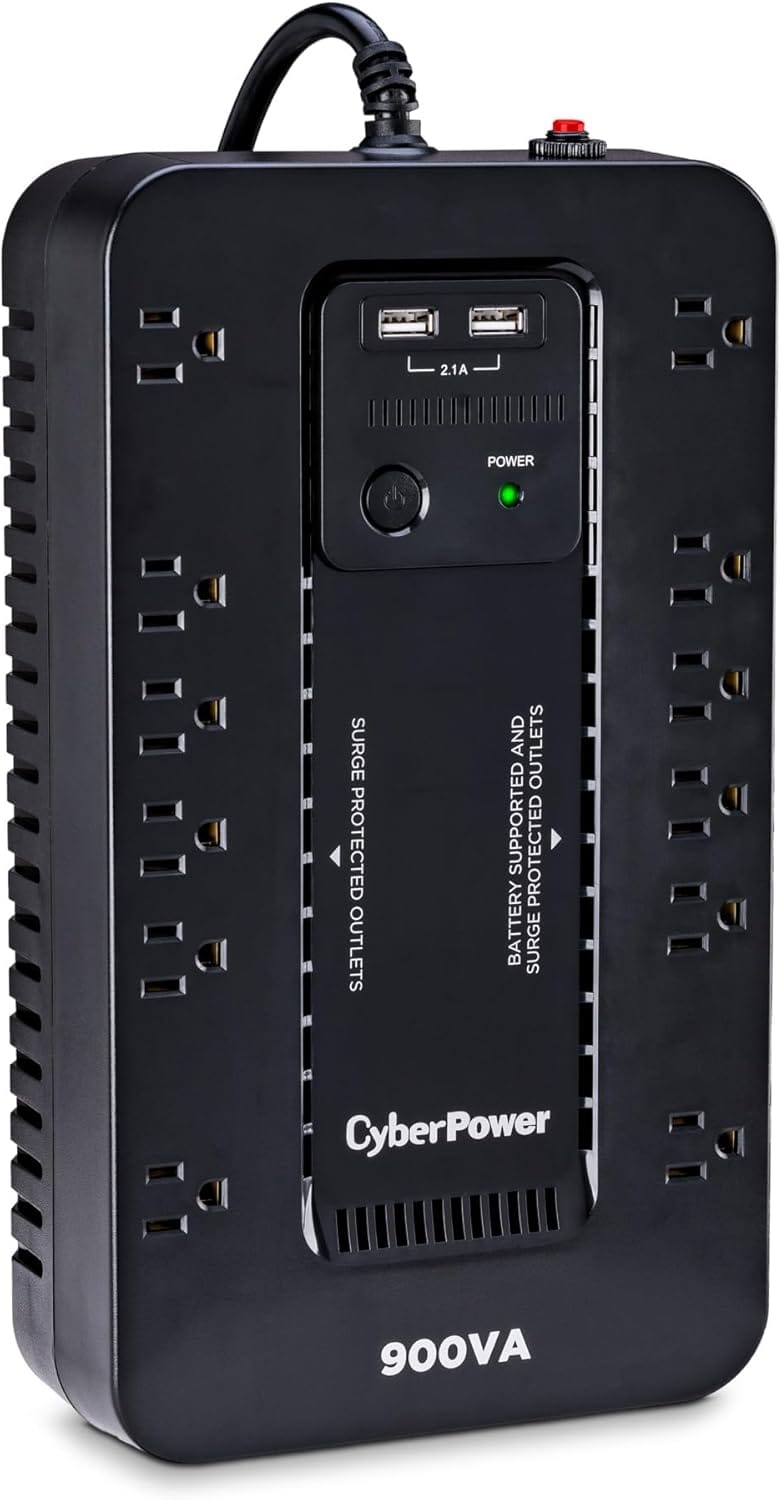 CyberPower Standby UPS Battery Backup and Surge Protector, 900VA/500W, 12 Outlets, 2 USB Charging Ports, Compact - Certified Refurbished