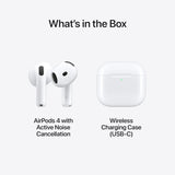 Apple AirPods 4 Wireless Earbuds, Active Noise Cancellation, Adaptive, Transparency Mode, Personalized Spatial Audio, USB-C Charging Case