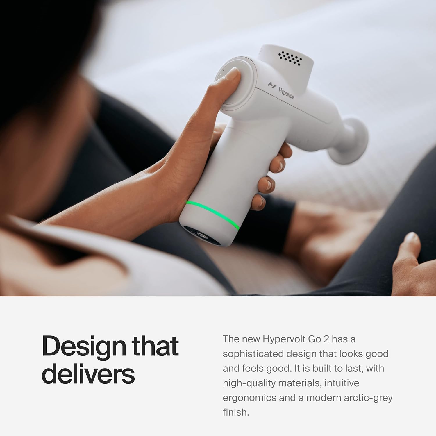 Hypervolt Go 2 Massage Gun, Quiet Glide Tech, 3 Speeds, 2 Heads, Relieves Sore Muscles and Stiffness, FSA and HSA Eligible, Arctic Grey