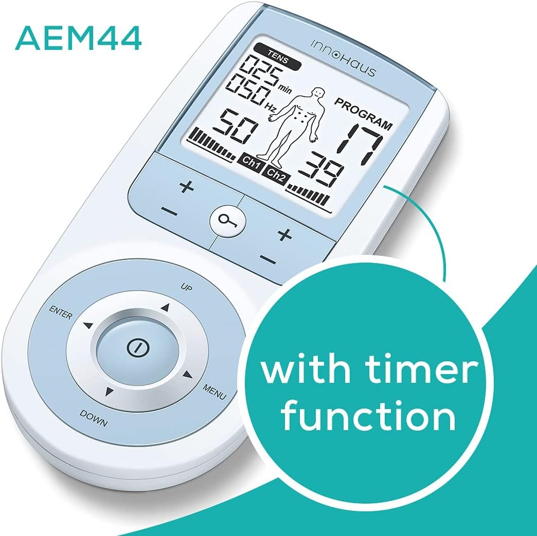 Innohaus TENS Unit Muscle Stimulator with 50 Intensity Levels for Pain Relief and Muscle Recovery, White - Refurbished