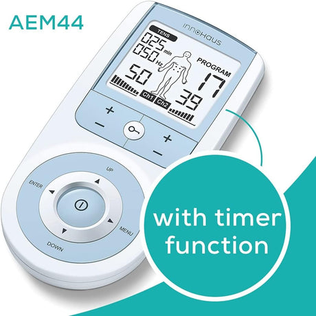 Innohaus TENS Unit Muscle Stimulator with 50 Intensity Levels for Pain Relief and Muscle Recovery, White - Refurbished